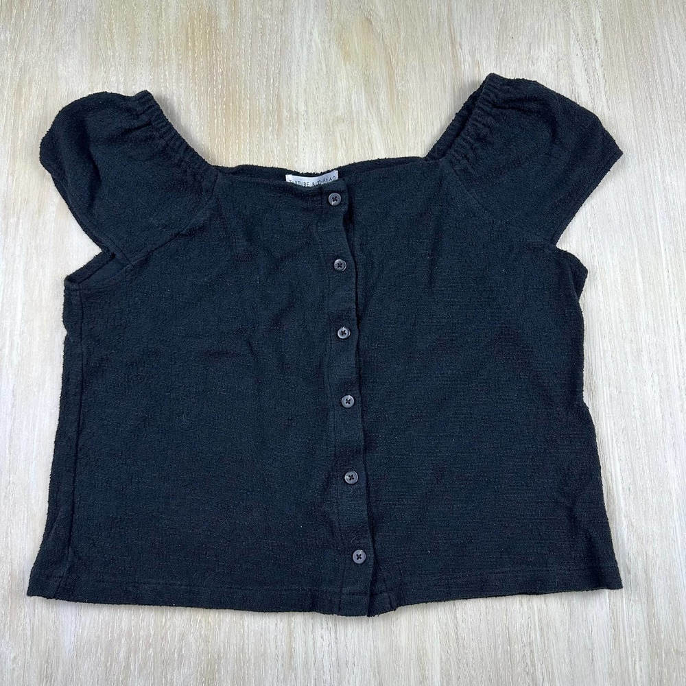 Madewell Texture & Thread Black Button Front Off The Shoulder Top Size XL